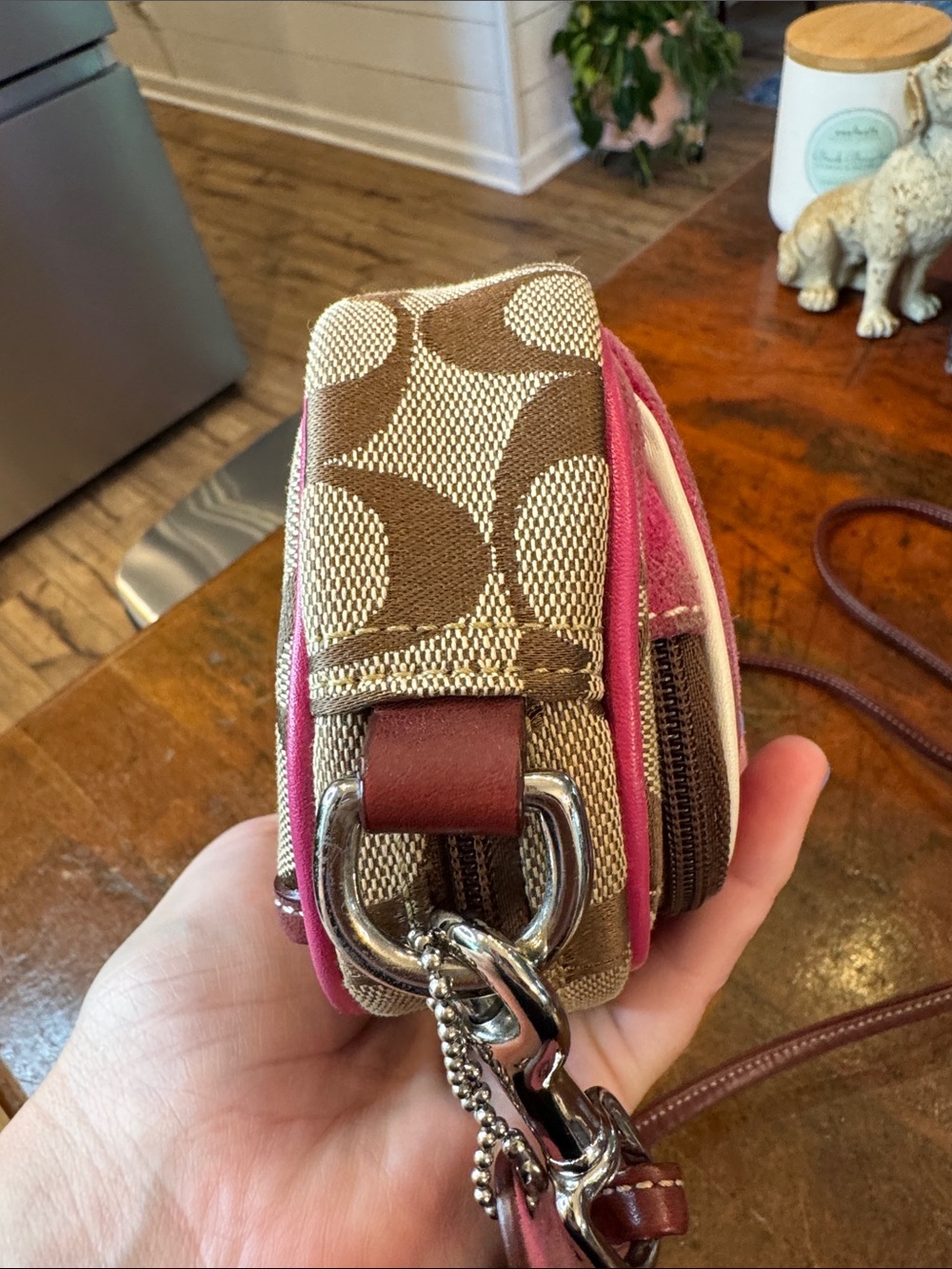 Coach Vintage Pink Suede and Signature Canvas Crossbody Bag - Picture 9 of 12